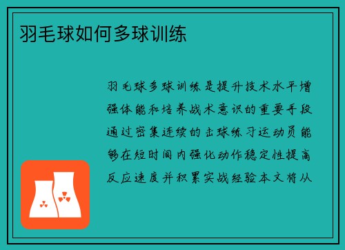 羽毛球如何多球训练
