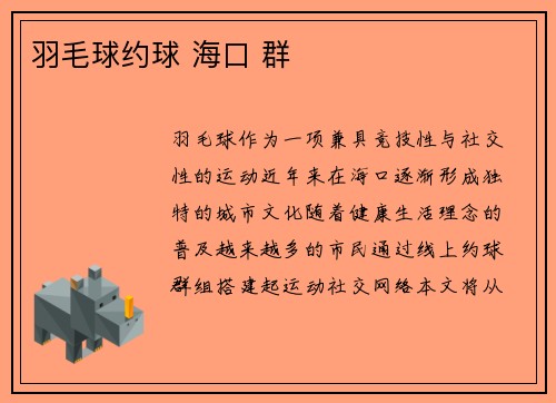 羽毛球约球 海口 群